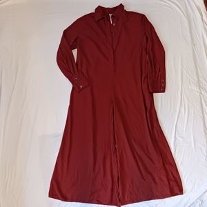 Free People Rust Red Long Sleeve Wide Leg Jumpsuit Size S